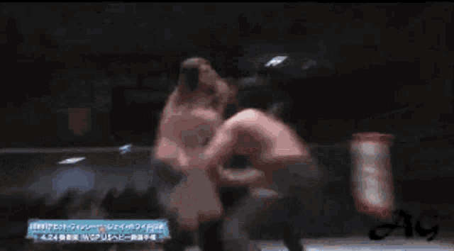 two men are wrestling in a ring with the letters ag on the bottom