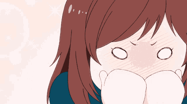 a girl with a surprised look on her face is covering her face with her hands