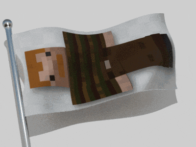 a flag with a minecraft character on it waving in the wind