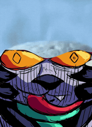 a colorful drawing of a person with a square on their eyes