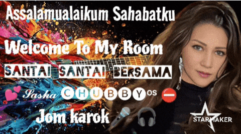 a poster that says welcome to my room with a woman
