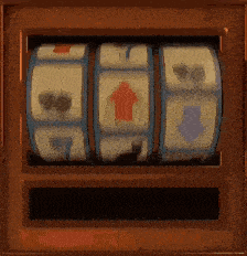 a slot machine with a red arrow pointing up and a blue arrow pointing down