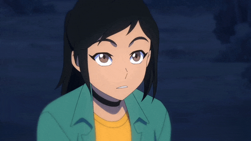 a girl with black hair is wearing a choker and earrings