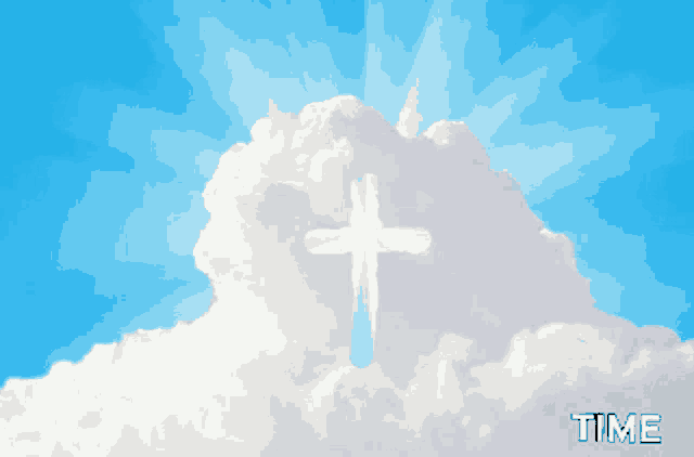 a cross in the clouds with the word amen on it