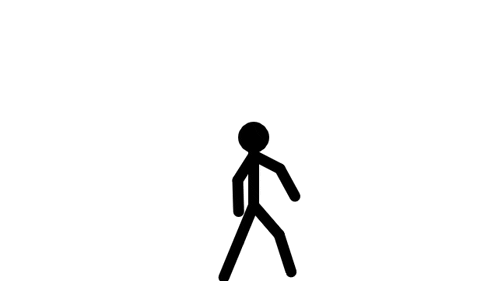 a stick figure is walking on a white background and looking up .