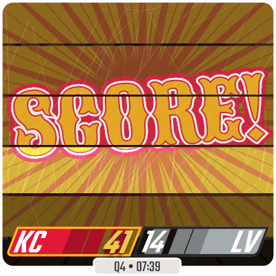 a scoreboard for a game between kc and lv with a score of 41 to 14