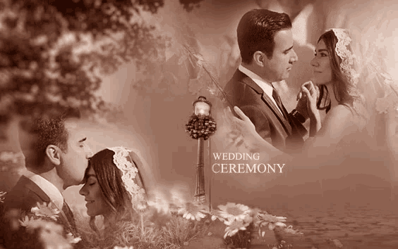 a picture of a bride and groom with the words wedding ceremony above them