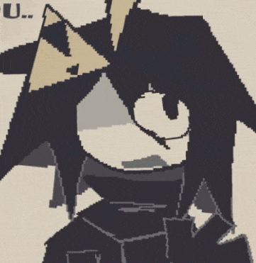 a pixel art drawing of a person with the word u. on the bottom