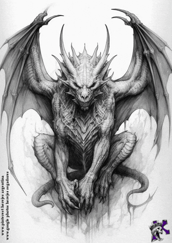 a black and white drawing of a dragon with the website www.pinterest.com visible