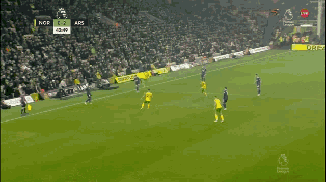 a soccer game between nor and ars is being broadcast live