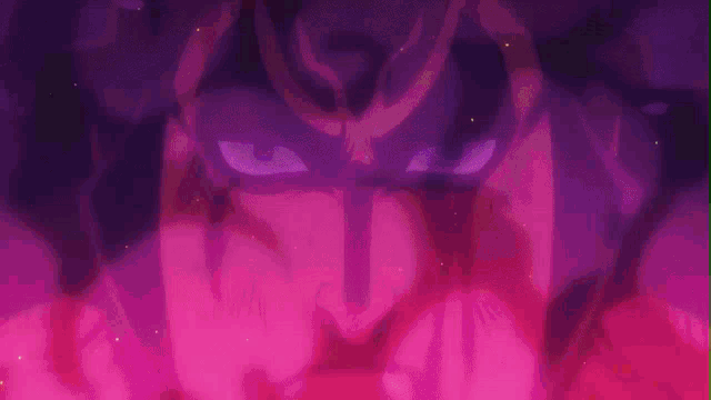 a close up of a man 's face with a purple eye