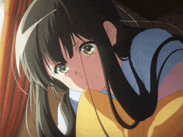 a close up of a girl with long hair