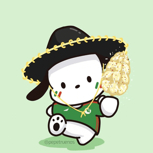 a cartoon drawing of a dog wearing a sombrero and holding a tortilla