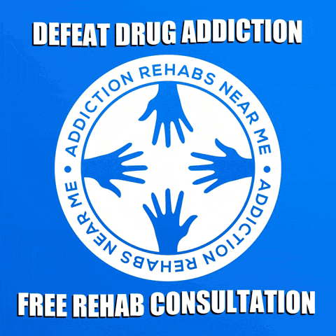 a blue sign that says defeat drug addiction near me free rehab consultation