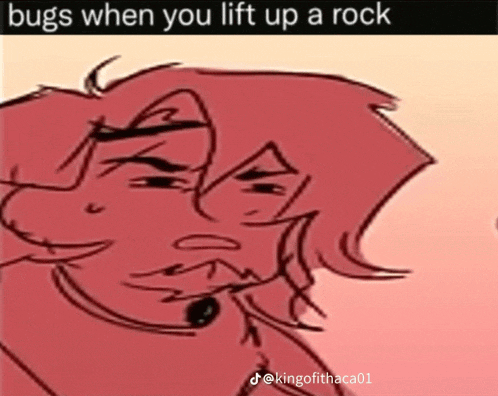 a drawing of a man with the words bugs when you lift up a rock on the bottom