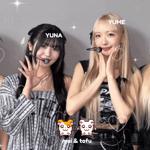 yuna and yume are standing next to each other in a photo