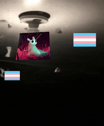 a picture of a rabbit is surrounded by a pink and white transgender flag
