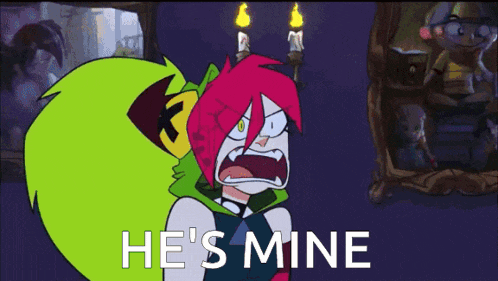 a cartoon character says he 's mine in front of two candles