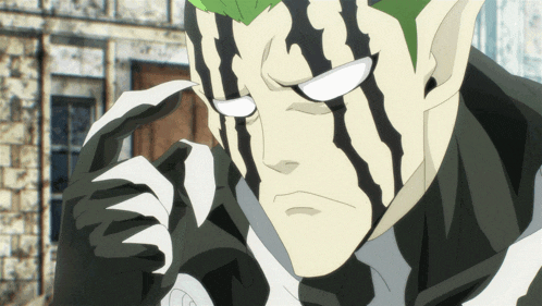 a cartoon character with a black and white face