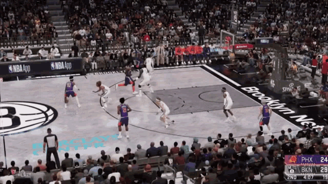 a basketball game is being played on a court that says brooklyn nets