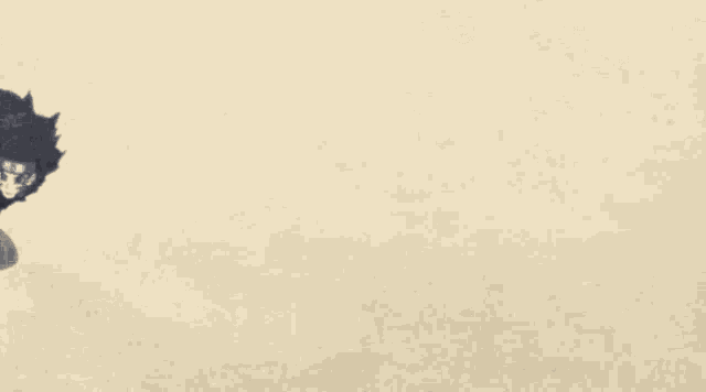a drawing of a person with large black wings on a beige background