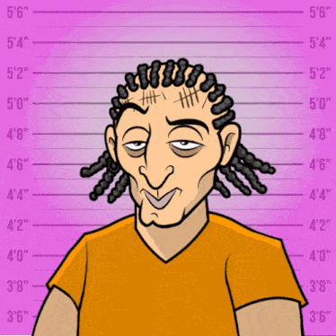 a cartoon drawing of a man with dreadlocks and a mug of coffee