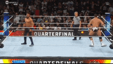two men in a wrestling ring with the words quarterfinal written on the ring