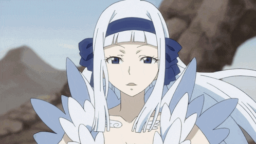a drawing of a woman with white hair and blue eyes