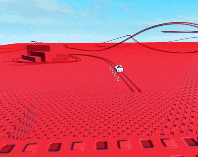 a computer generated image of a roller coaster with a blue sky in the background