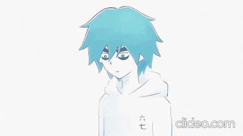 a drawing of a person with blue hair and the words clideo.com below it