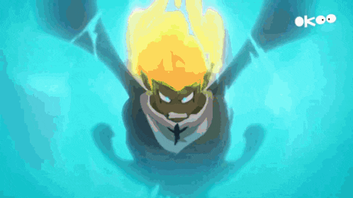 a cartoon character with a flame coming out of his head and the word ok on the bottom right