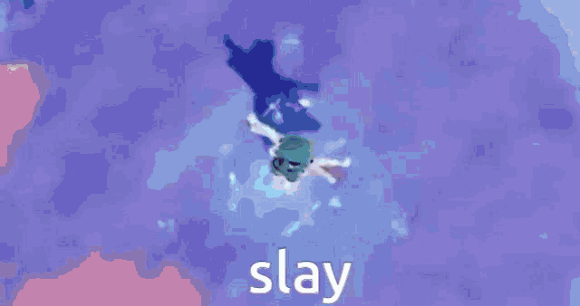 a pixel art of a person with the word slay below them