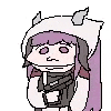 a pixel art drawing of a girl wearing a cow hat and holding a gun .