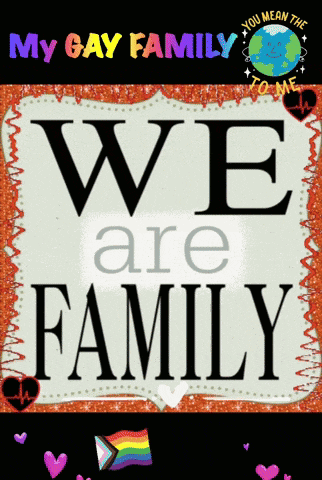 a sign that says we are family with a rainbow flag