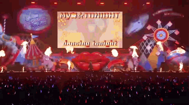 a stage with a sign that says dancing tonight on it