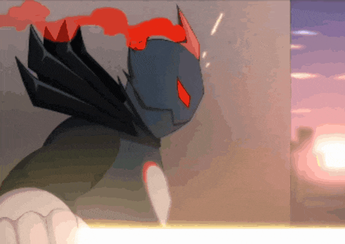 a cartoon drawing of a monster with red horns and wings