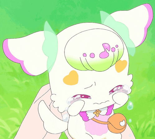 a cartoon drawing of a baby with a bell around its neck crying