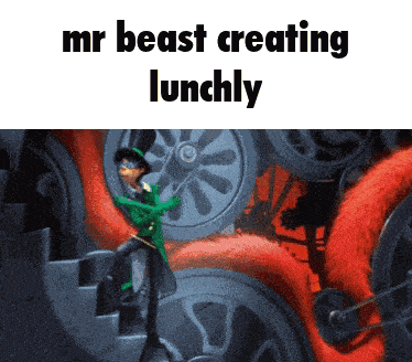 a picture of mr beast creating lunchly with a cartoon character