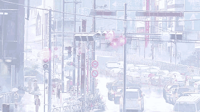 a busy city street with a sign that says no bicycles