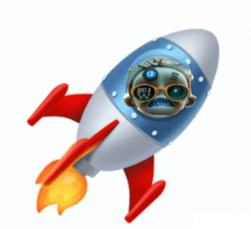 a cartoon rocket with a skull on it and the number 12 on it