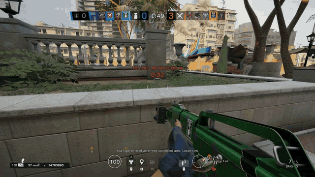 a screenshot of a video game shows a person holding a green rifle