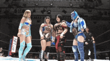 a wrestling ring has a sign that says net lab