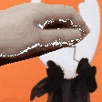 a pixel art of a person holding a donut in their hand