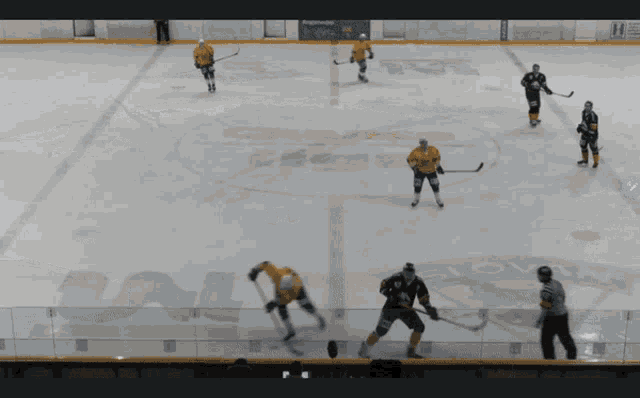 a hockey game is being played in front of a sign that says ' ice hockey ' on it