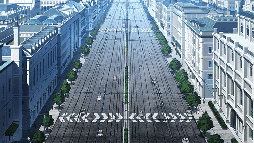 an aerial view of a city street with arrows pointing to the right and left