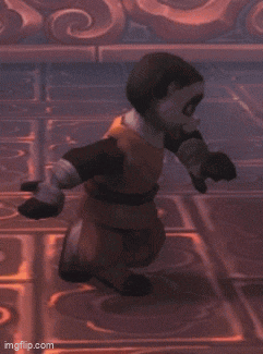 a video game character is kneeling down on a tiled floor ..