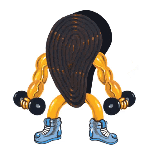 a cartoon character with a tongue sticking out is lifting dumbbells