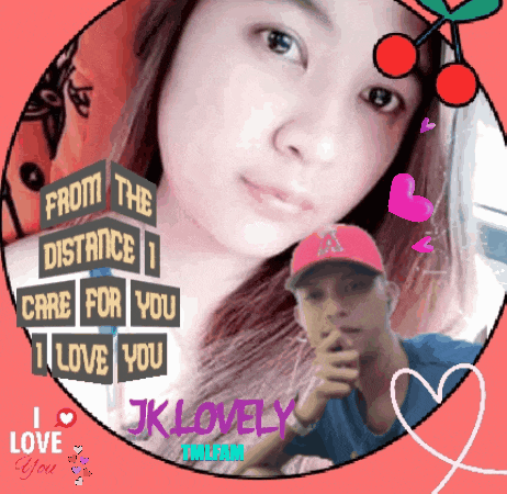 a collage of a woman and a man with the words from the distance i care for you i love you