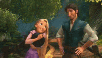 a man and a woman from tangled are standing next to each other and the word yag is on the bottom right