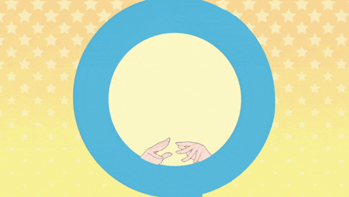 a blue circle with a yellow background with stars